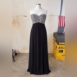 Black Beaded Empire-Waist Prom Gown